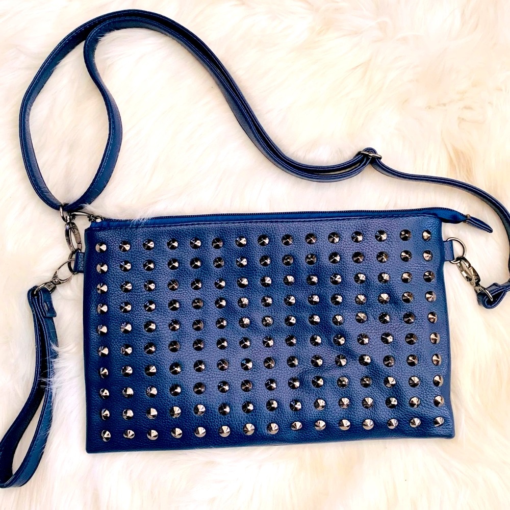 Fashion Only Blue Studded Wristlet Crossbody Bag